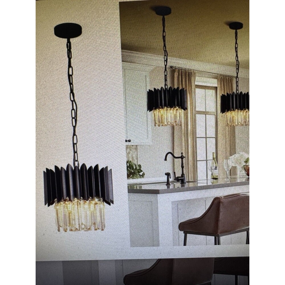 Black Crystal Chandelier 12 Inch K9 Crystal Pendant Light Fixture 3-Light Sem...